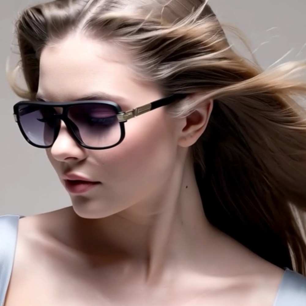 Fashion Sunglasses Women Black Gradient Lenses Silver Accents Rectangular Fancy